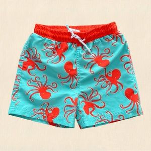 Mini Boden Aqua Blue Octopus Swim Trunks 3 To 4 Years